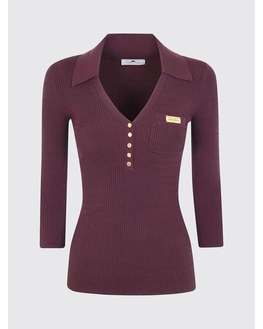 Elisabetta Franchi Purple Silk And Lyocell Knit Polo Shirt