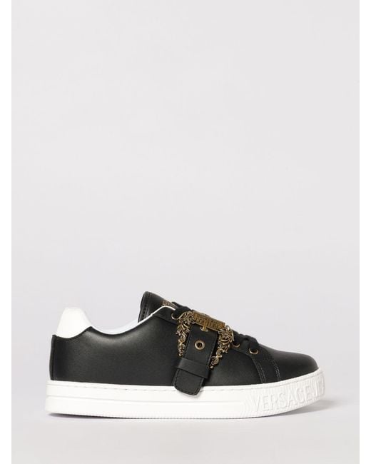 Versace Jeans Couture Black Leather Sneakers With Baroque Buckle