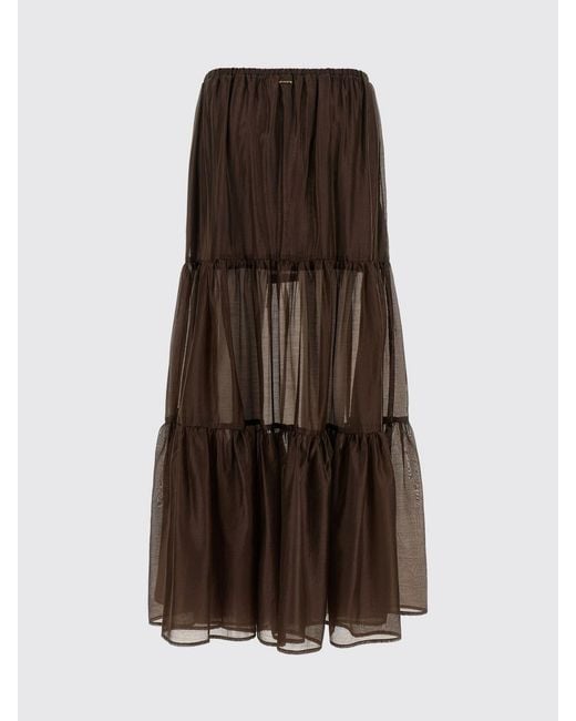 Twinset Brown A-Line Tulle Midi Skirt With High Elasticated Waist And Drawstring