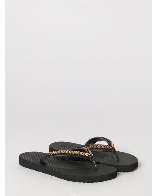 Stella McCartney Black Falabella Chain-Detail Thong Sandals