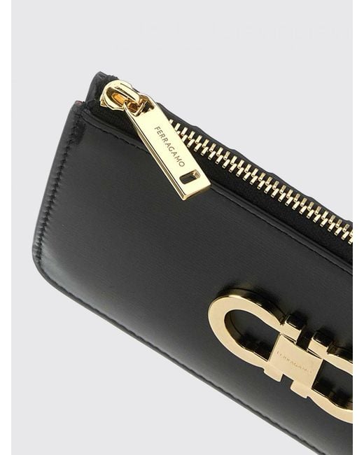 Ferragamo Black Cowhide Leather Wallet With Golden Metal Gancini Logo