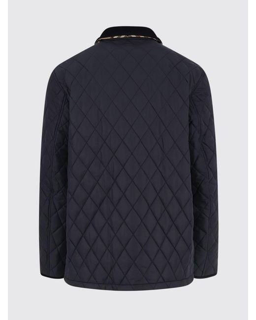 Burberry Blue Quilted Nylon Jacket With Velvet Collar And Check Lining for men