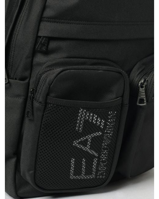 EA7 Black Printed Logo Polyester Backpack for men