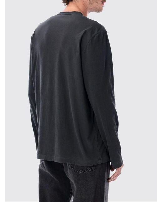 James Perse Blue Long-Sleeved Cotton T-Shirt With Crew Neck for men