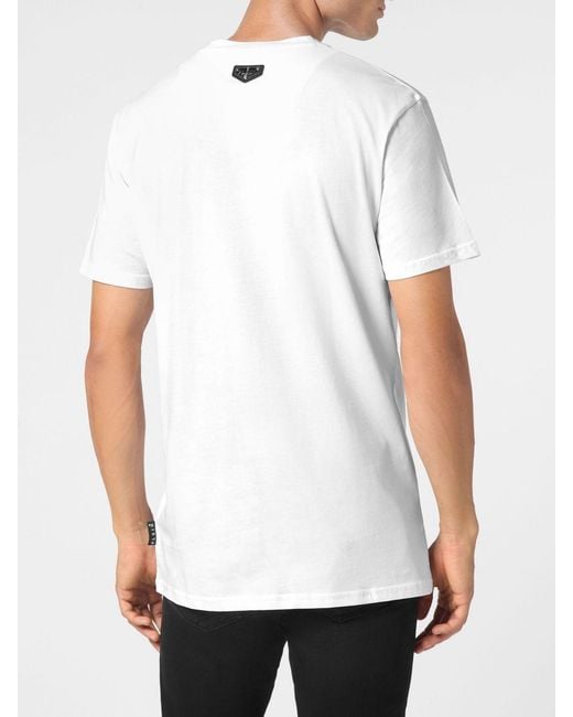 Philipp Plein White Cotton T-Shirt With Skull Print And Rhinestone Embellishments for men