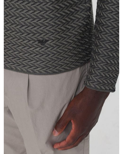 Emporio Armani Gray Slim Fit Zig-Zag Virgin Wool Sweater With Embroidered Logo for men