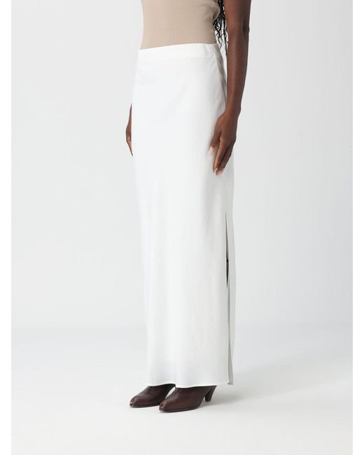 Brunello Cucinelli White Long Linen Skirt With Slits