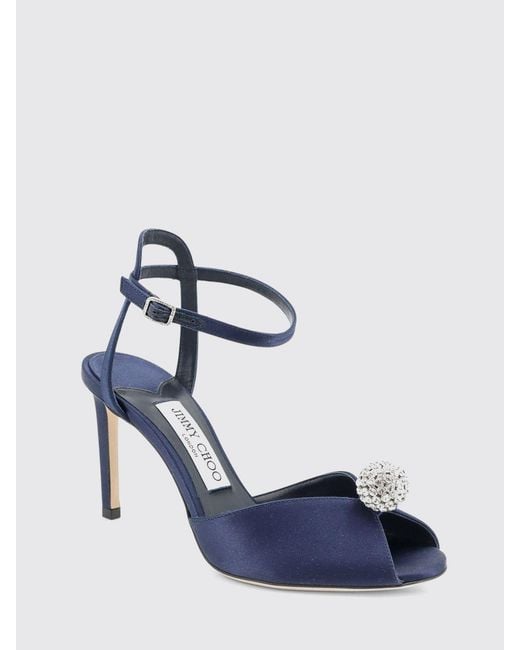 Jimmy Choo Blue Sacora Satin Sandals With Crystals And High Stiletto Heel