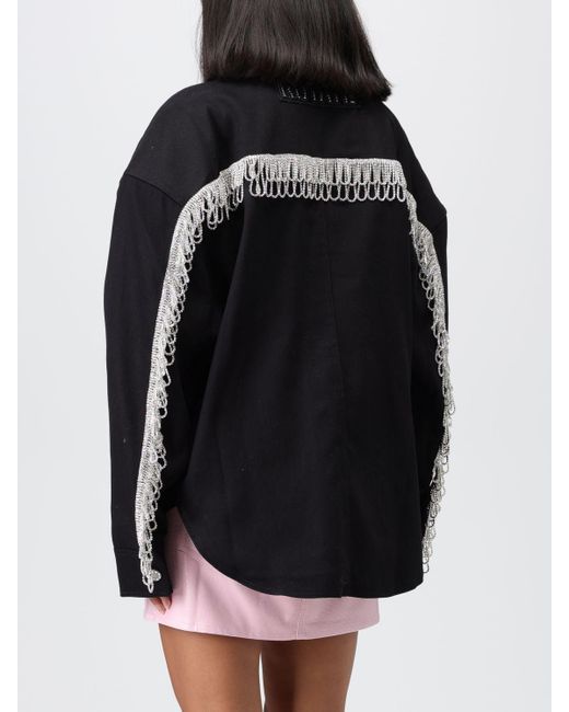 ROTATE BIRGER CHRISTENSEN Black Crystal Organic Cotton Shirt Jacket