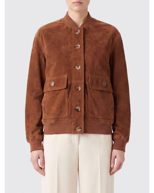 Valentino Garavani Brown Suede Lambskin Bomber Jacket With Hood And Relaxed Fit
