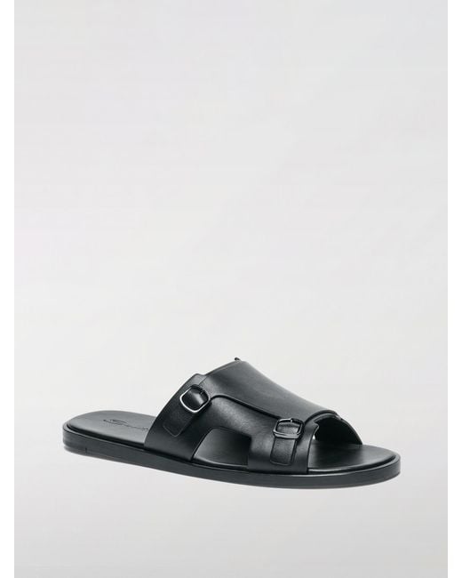 Santoni Black Leather Sandals for men