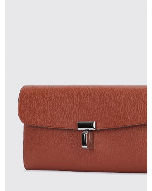 Totême Red T-Lock Grained Leather Wallet