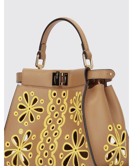 Fendi Metallic Peekaboo Floral Mini Tote Handbag