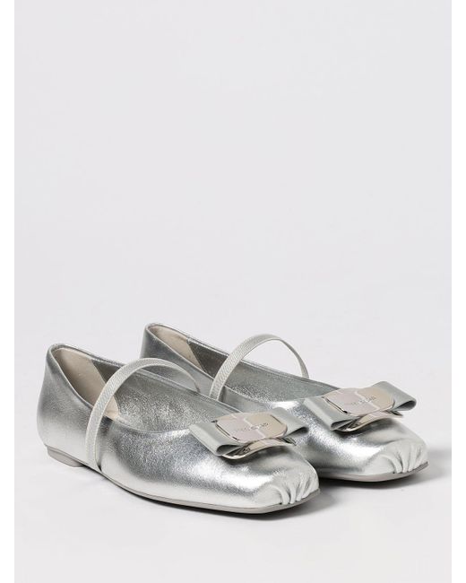Ferragamo White Ballet Flats