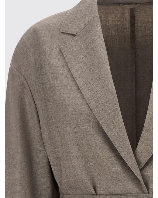 Brunello Cucinelli Gray Single-Breasted Virgin Wool Blazer With Belt And Dropped Shoulders