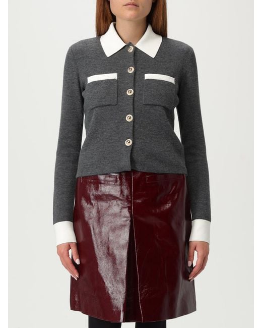 Self-Portrait Gray Button-Up Collared Cardigan With Pockets