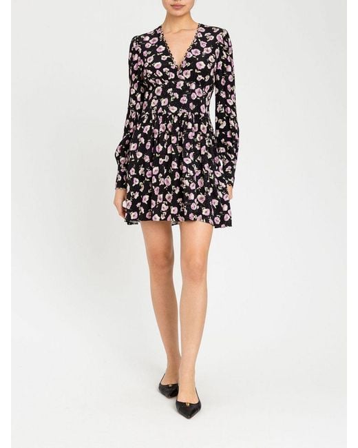 Twinset Black Mini Viscose Dress With Floral Print