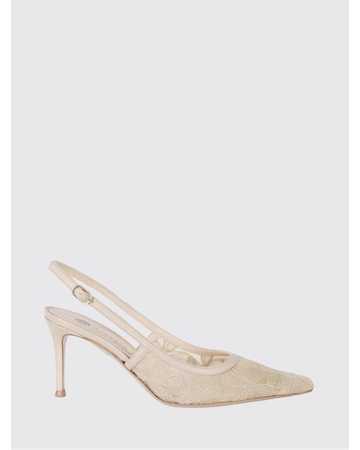 Roberto Festa Natural Game Leather And Mesh Slingbacks With Floral Embroidery