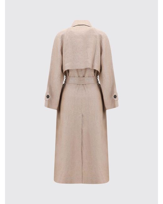 Brunello Cucinelli Natural Double-Breasted Linen Trench Coat