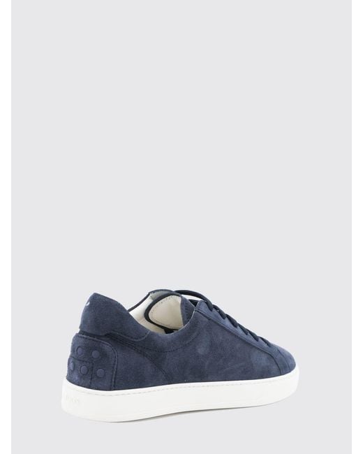 Tod's Blue Low-Top Suede Calfskin Sneakers With Heel Gommini for men