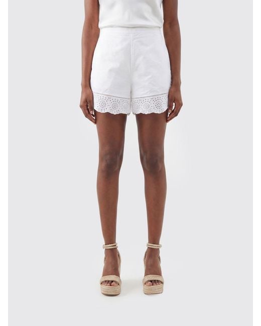 By Malene Birger White Organic Cotton Shorts With Embroidered Lace Inserts