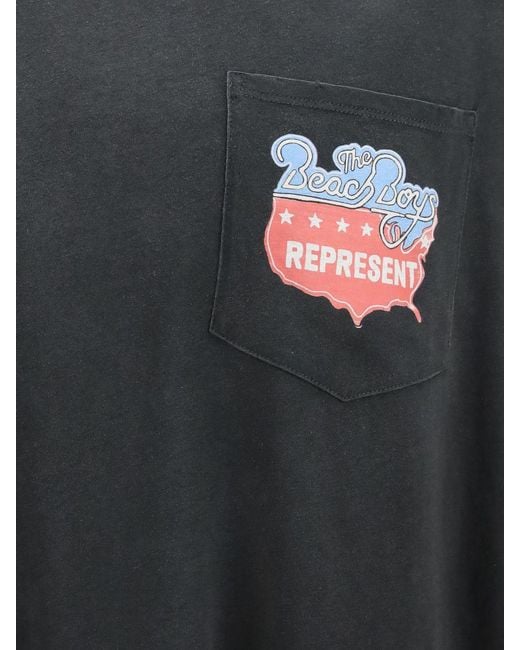 Represent Gray Crewneck Cotton-Hemp T-Shirt With Graphic Print And Patch Pocket for men