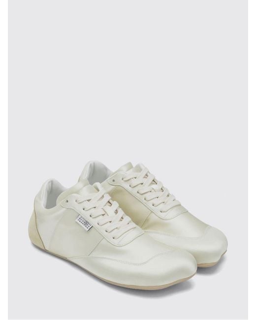 MM6 by Maison Margiela White Anatomic Tabi Satin And Suede Sneakers