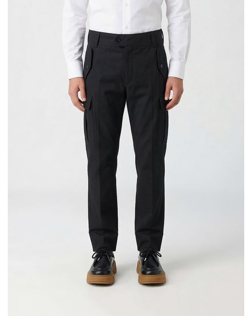 McQueen Black Cotton Cargo Trousers for men