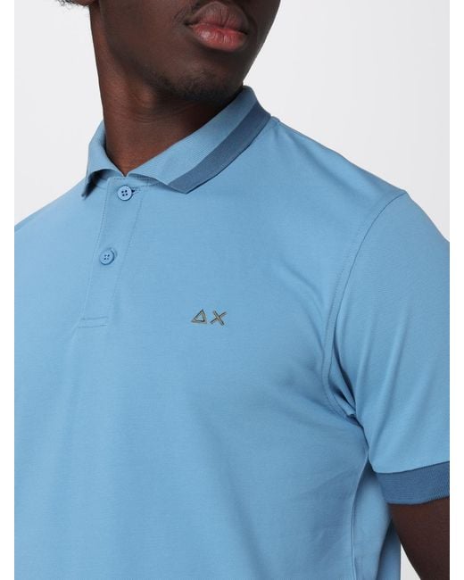 Sun 68 Blue Cotton Logo Polo Shirt for men
