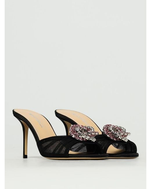 Mach & Mach Black Mesh Nylon Sandal With Jewel Buckle