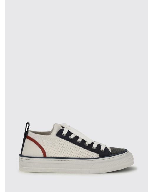 Brunello Cucinelli White Cotton Knit And Leather Sneakers With Monile