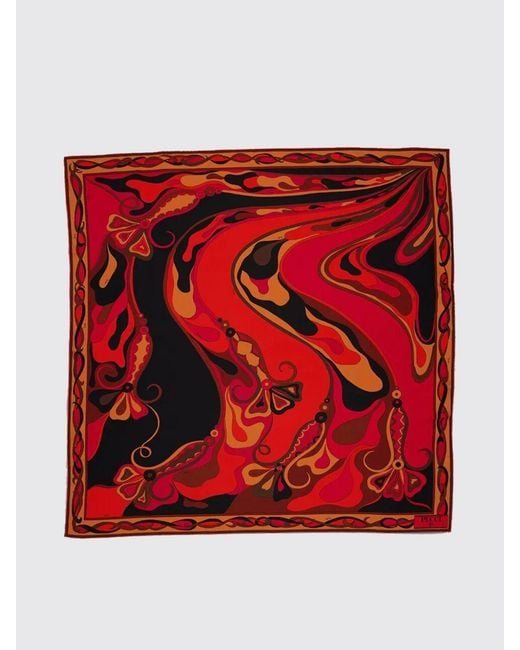 Emilio Pucci Red Printed Silk Scarf