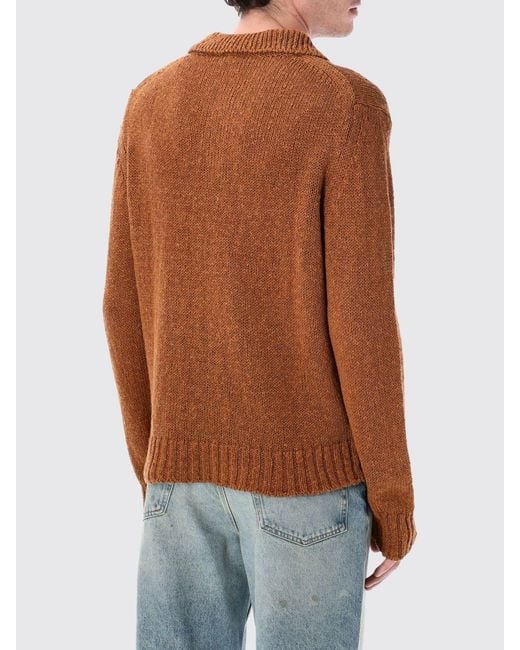 sunflower Orange Cotton And Linen Knit Polo Shirt for men