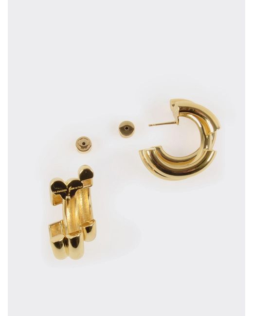 Balenciaga Metallic Engraved Logo Half-Hoop Brass Earrings