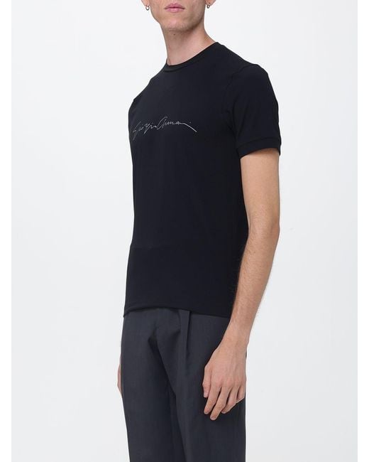 Giorgio Armani Black Cotton T-Shirt With Short Sleeves And Contrasting Logo for men