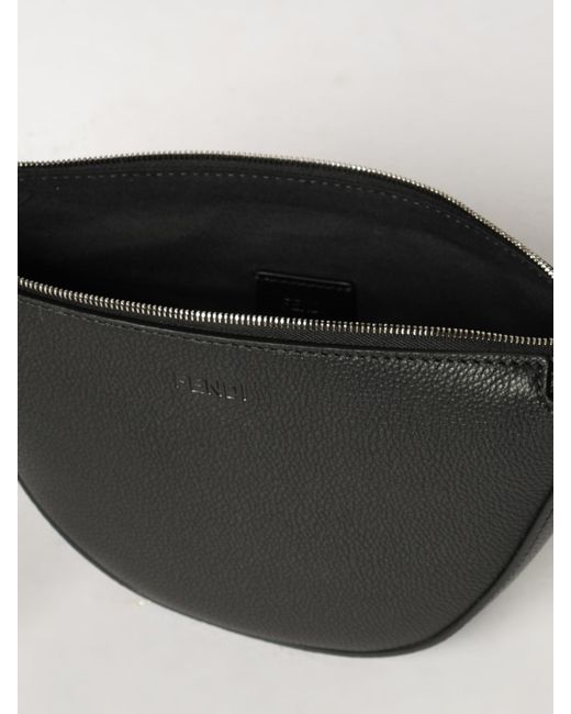 Fendi Black Crescent-Shaped Grained Calfskin Leather Crossbody Bag for men
