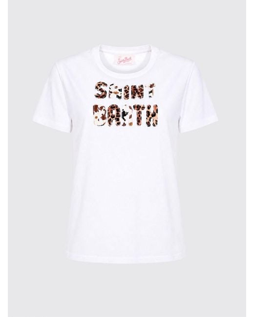 Mc2 Saint Barth White Crewneck Cotton T-Shirt With Graphic Print And Logo