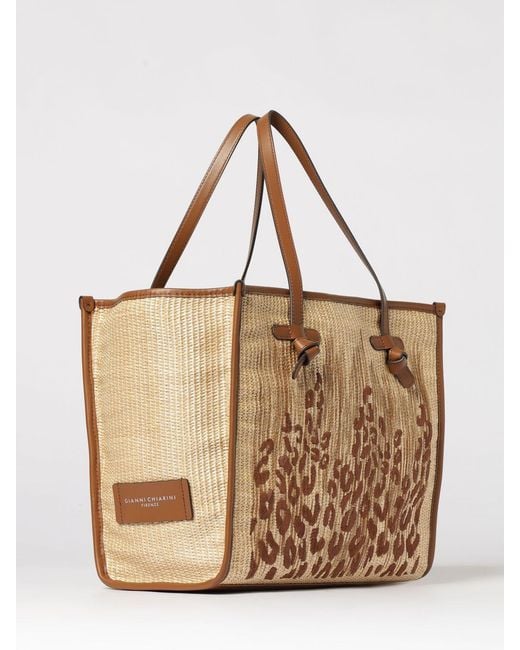 Gianni Chiarini Natural Marcella Raffia Bag With Animalier Embroidery