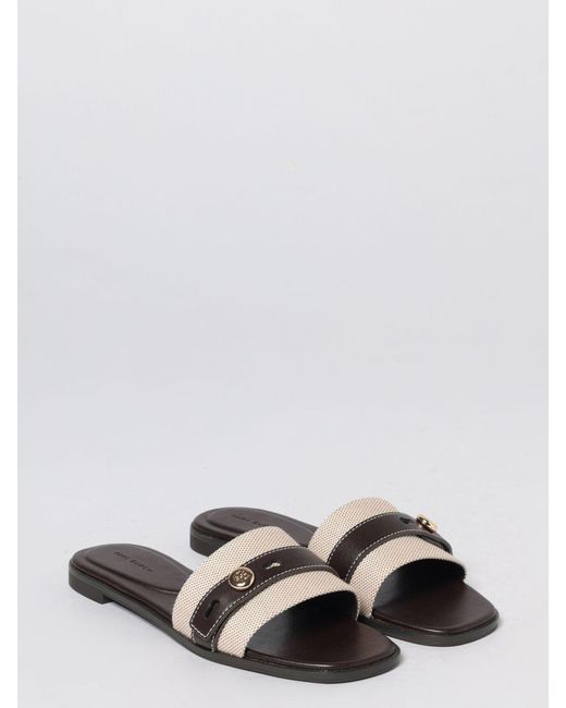 Tory Burch White Romy Canvas And Leather Slippers