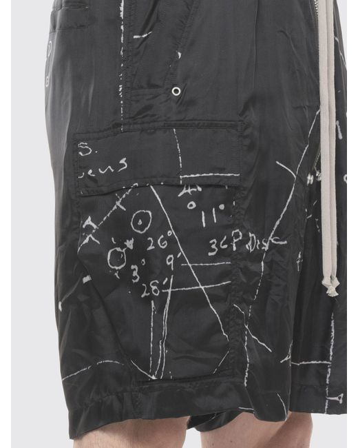 Rick Owens Black Printed Viscose Blend Cargo Shorts for men