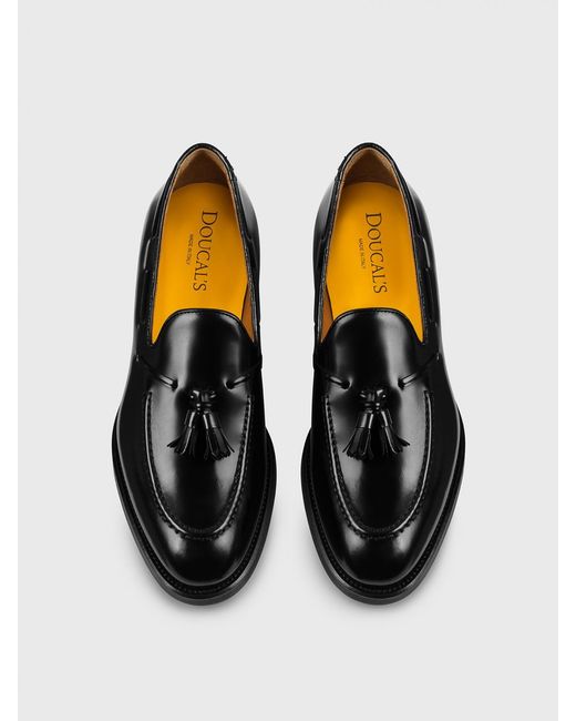 Doucal's Black Brushed Leather Loafers With Tassels for men