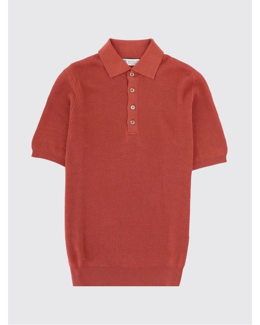 Brunello Cucinelli Red Cotton Knit Polo Shirt for men