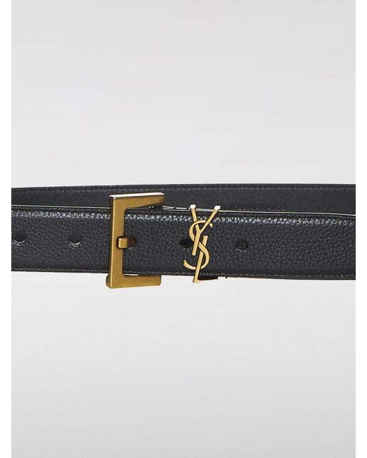 Saint Laurent White Cassandre Grained Leather Belt for men
