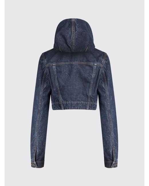Alaïa Blue Cropped Denim Hooded Jacket