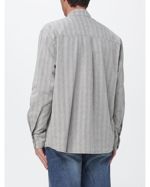 Our Legacy Gray Linen And Cotton Blend Shirt With French Collar And Patch Pocket for men