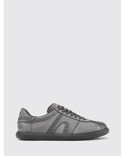 Camper Gray Twins Calfskin Leather Trainers With Brogue Detailing And Tonal Logo for men