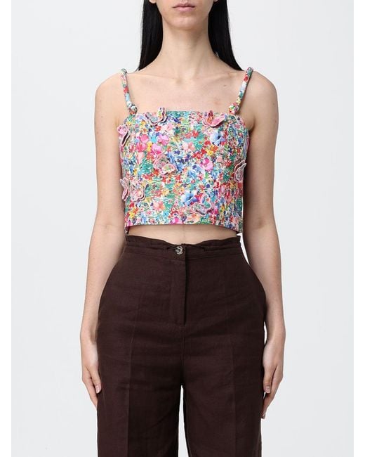 Farm Rio Multicolor Floral Crop Top With Butterflies