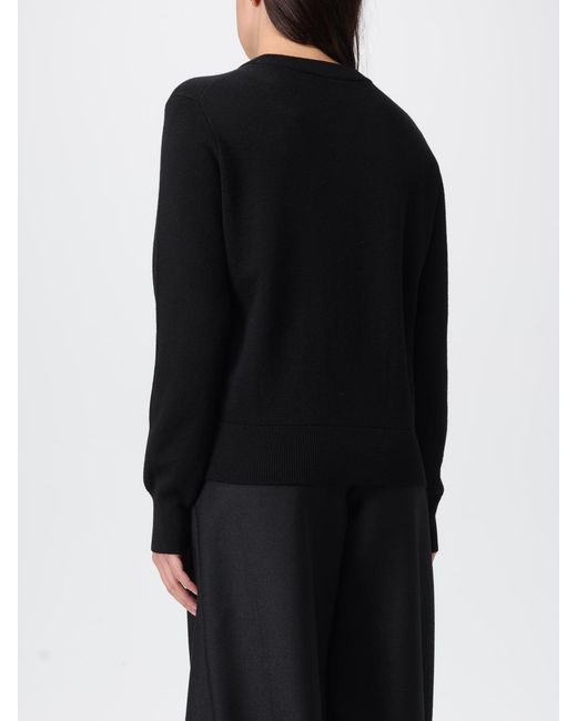 AMI Black Crew Neck Wool Cardigan With Logo