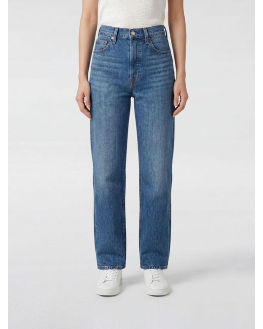 Levi's Blue High-Waisted Straight-Leg Cotton Denim Jeans With 5 Pockets