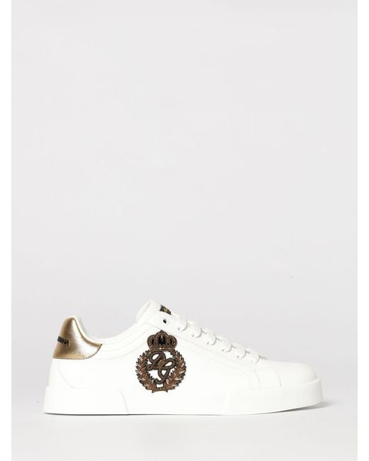 Dolce & Gabbana Natural Dolce &Amp Gabbana Portofino Leather Sneakers With Embroidery for men